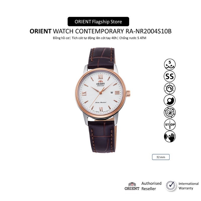 Đồng hồ cơ nữ Orient Watch Contemporary RA-NR2004S10B máy lộ cơ mặt kính cường lực dây da đeo tay cao cấp chính hãng
