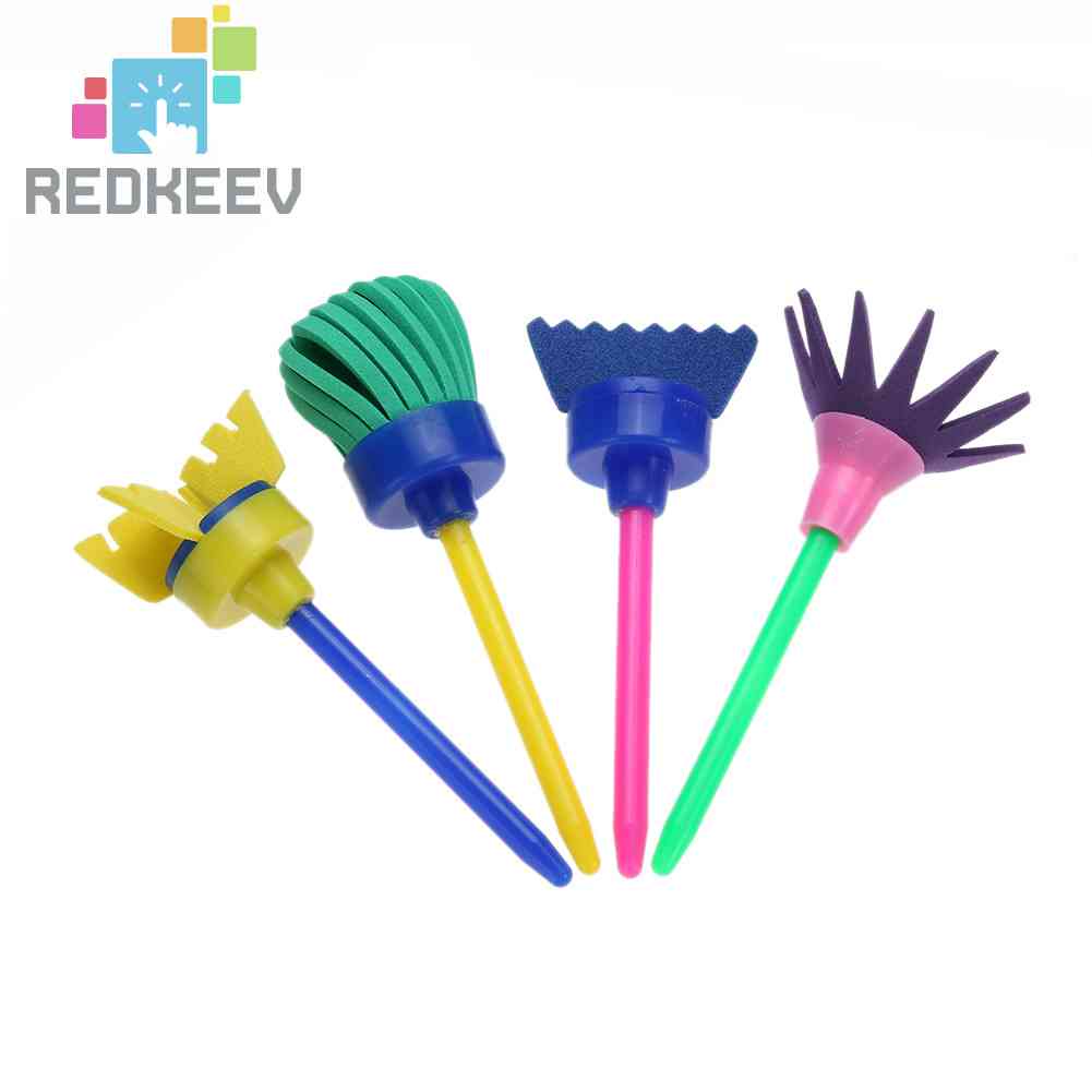 Bộ 4 Cây Cọ Xốp Vẽ Tranh Bằng Nhựa Có Thể Xoay Được