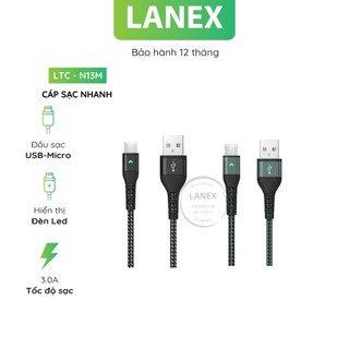 Cáp sạc nhanh lanex ltc - n13m dây dù có led micro 3.0a dài 1.0m