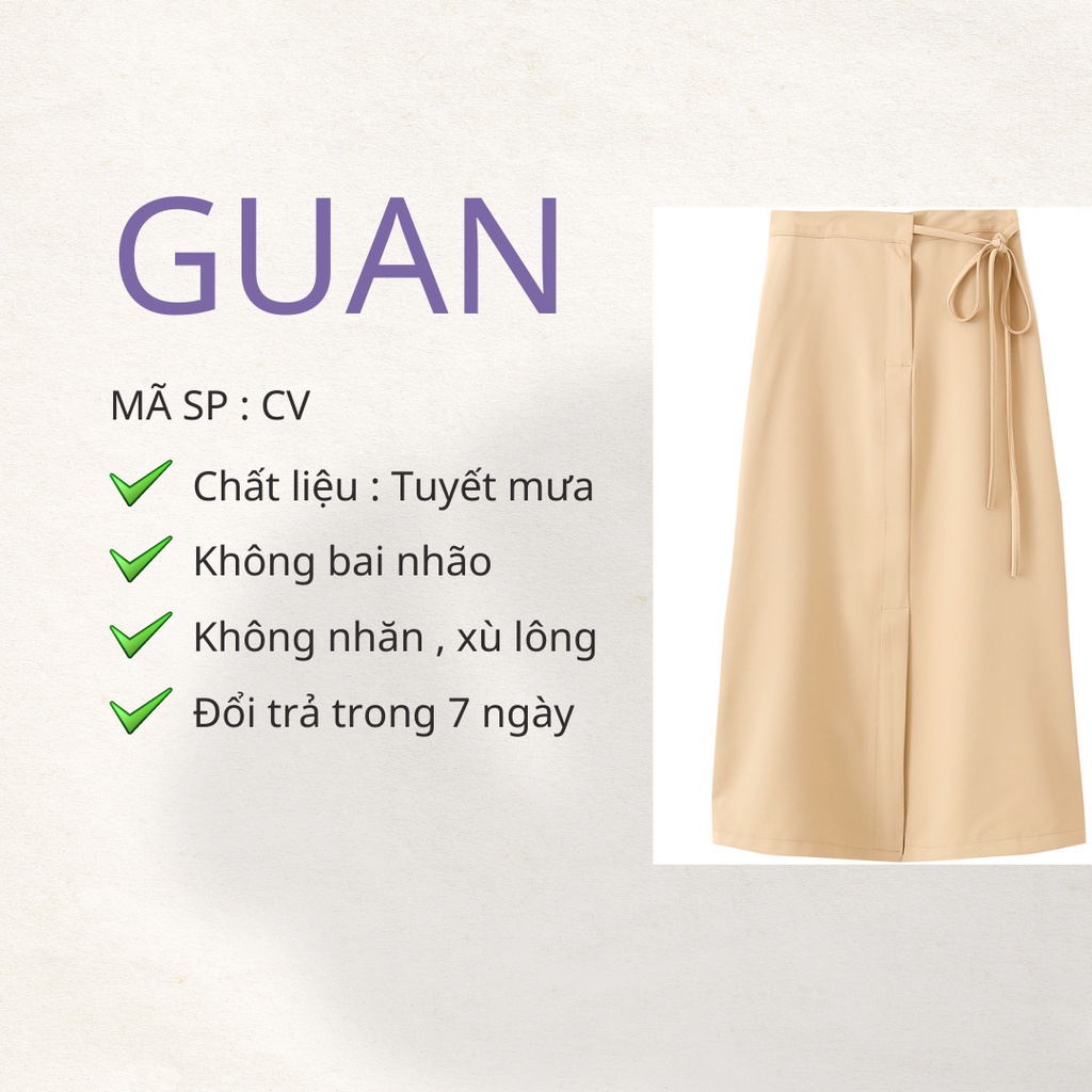 Chân váy chữ a công sở dáng dài xẻ trước thắt dây nơ nhỏ một bên, chân váy công sở chữ a dáng dài GUAN