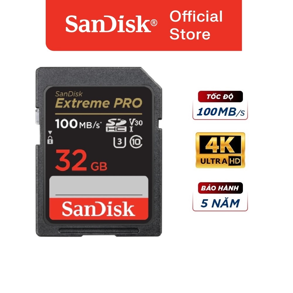 Thẻ nhớ máy ảnh SanDisk Extreme PRO SDXC 32GB UHS-I Speed Class 3 Upto 100MB/s