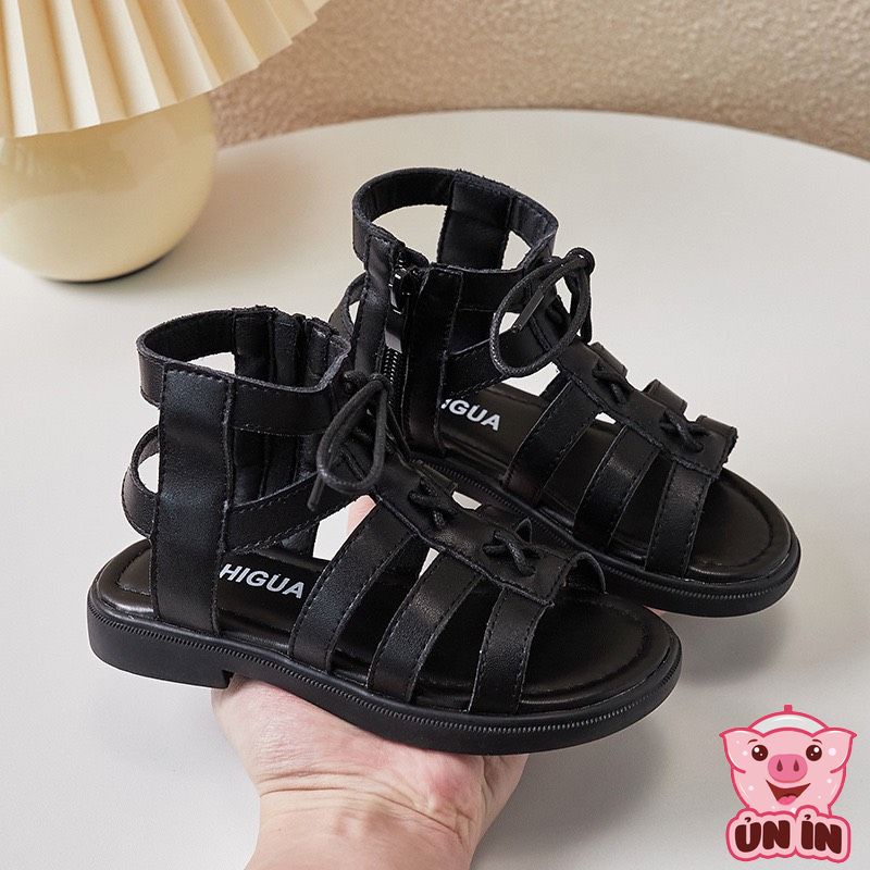 Dép quai hậu cho bé gái, Sandal chiến binh khóa kéo phối dây thắt xinh xắn đế chống trơn trượt cho bé B11