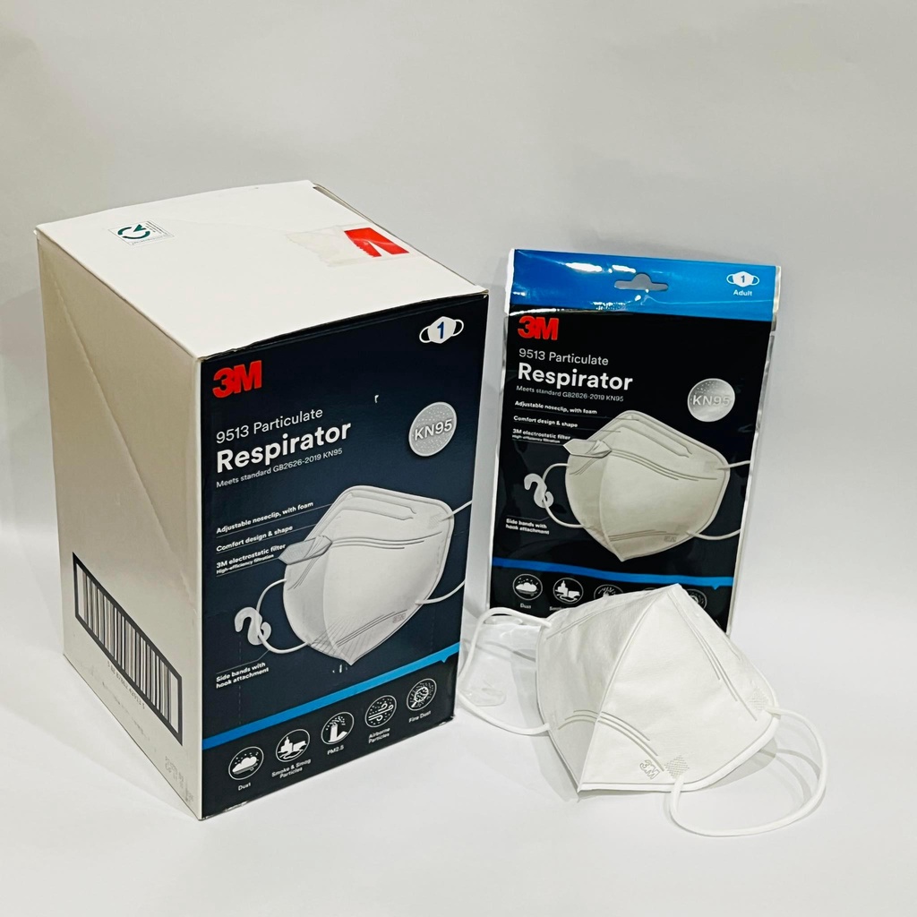 Hộp 20 chiếc khẩu trang chính hãng 3M 9513 KN95 Singapore, 2 màu trắng đen_Chính hãng Mask3M