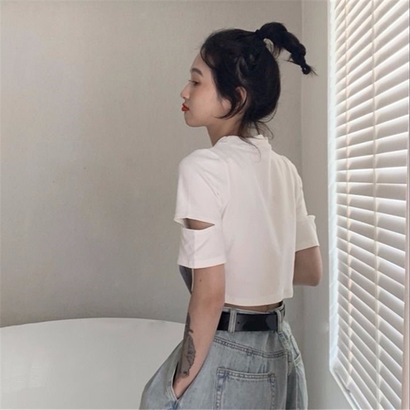 Áo croptop SUXI tay ngắn cổ tròn dáng ôm phong cách tối giản cho nữ