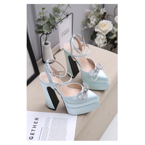 ORDER 🍀 Giày đế đúp gót trụ mũi nhọn nơ đá 35-42 12cm