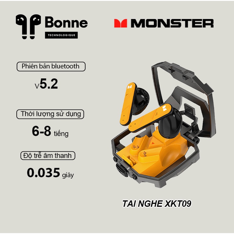 TAI NGHE BLUETOOTH MONSTER XKT09 TWS GAMING Cao Cấp Chính Hãng MONSTER VN by BONNE TECH, Bảo hành 12 tháng 1 đổi 1