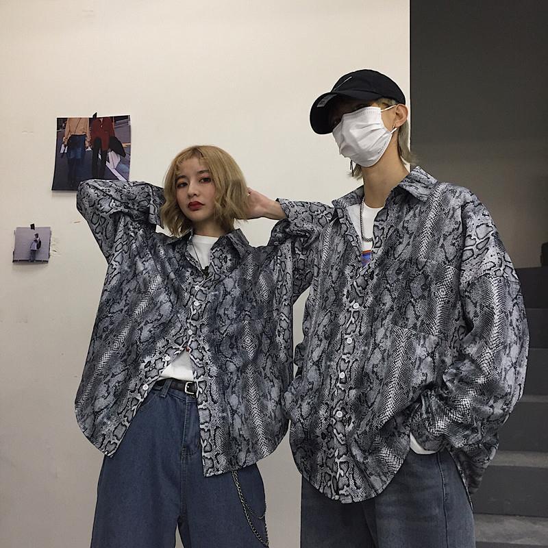 Áo Sơ Mi Nam Màu Tối In Họa Tiết Da Rắn Phong Cách Retro Sành Điệu Size S-3Xl 2 Kiểu