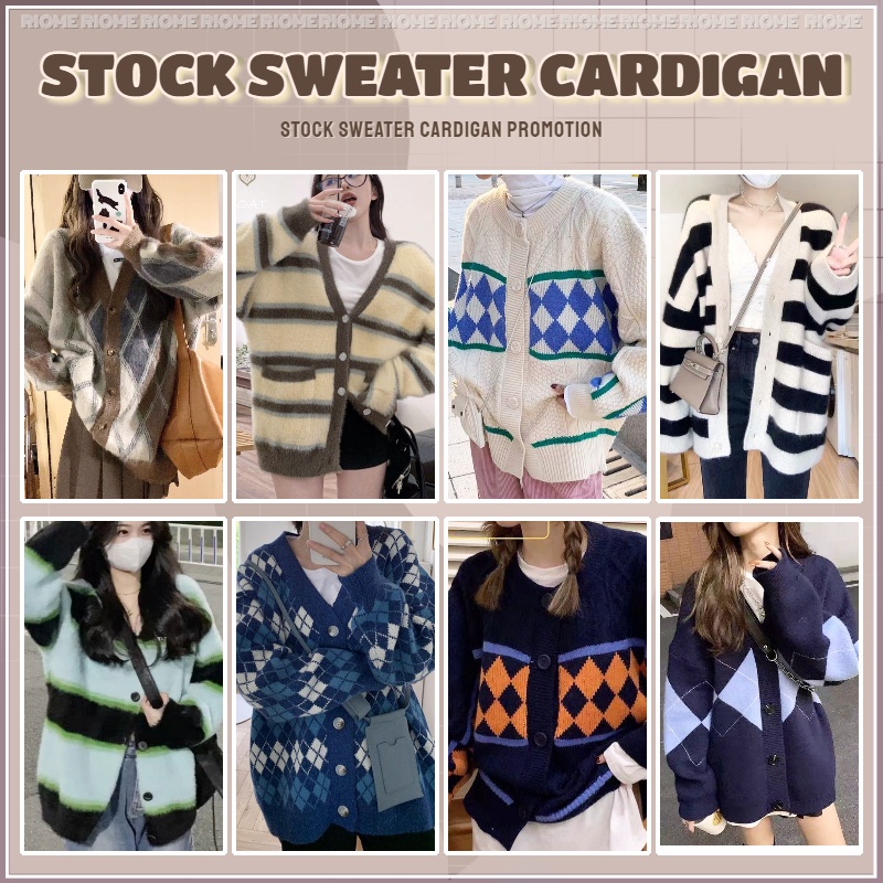 Áo Khoác cardigan Len Dáng Rộng Cổ Chữ V Cài Nút Họa Tiết Kẻ Sọc Phong Cách Anh Quốc Thời Trang Cho Nữ