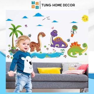 Decal dán tường cho bé học tung decor sk9125 gia đình khủng long