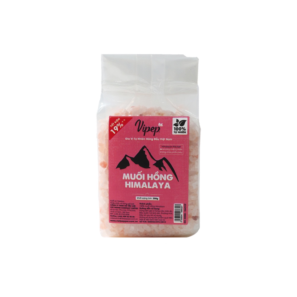 Muối hồng Himalaya nguyên hạt 250g 100% Vipep, không chất tạo màu, gia vị tẩm ướp, nấu canh