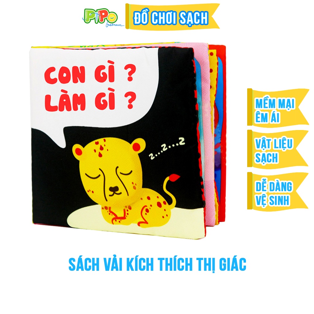 Sách vải PiPoVietnam kích thích thị giác - Song ngữ Anh Việt - Con gì làm gì