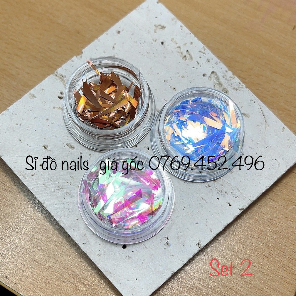 Set giấy thủy tinh galaxy, phản quang trang trí ẩn móng, phụ kiện nail