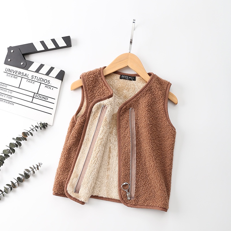 Áo Khoác Sát Nách Lót Nhung Màu Trơn Thời Trang Mùa Đông Cho Bé