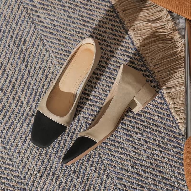 Giày Cao Gót 3cm Mũi Vuông Chất Liệu Da Mềm Thời Trang Xuân Thu Cho Nữ