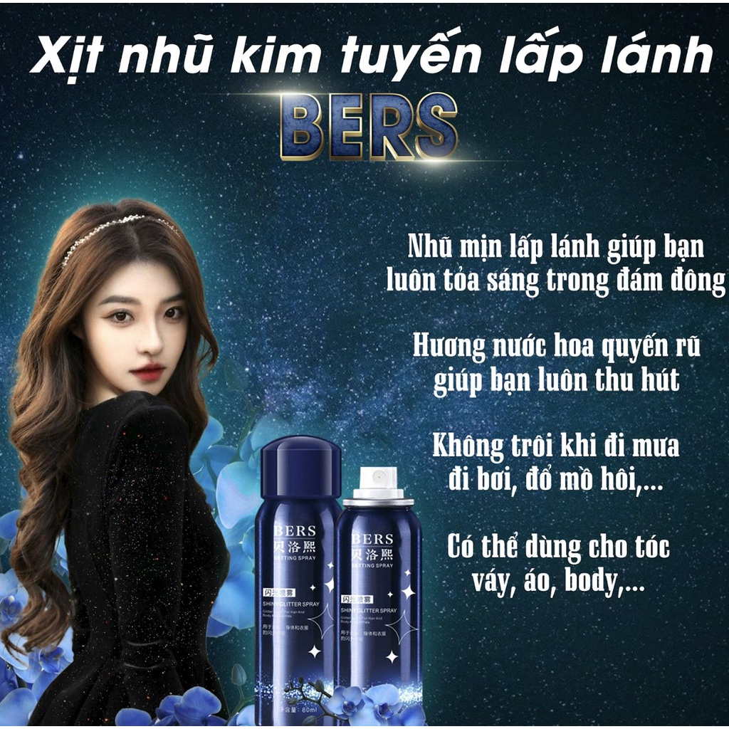 Xịt nhũ body Bers Glitting Spray - Bers xịt kim tuyến, lấp lánh, nhũ bắt sáng, body quyến rũ, hương nước hoa, xịt nhbody