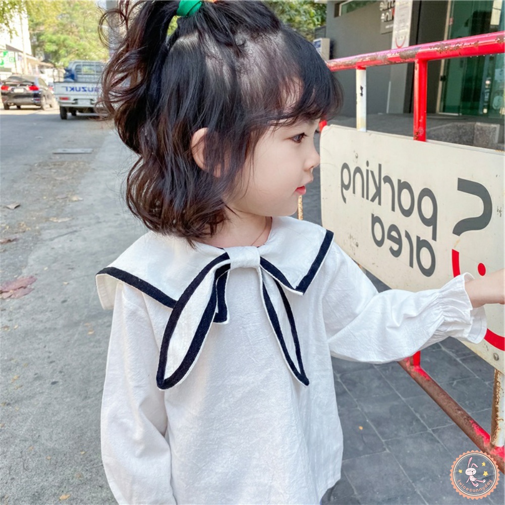 Set Đồ 2 Món Gồm Áo Cổ Hải Quân Tay Dài + Quần Jean Ống Rộng Cho Bé Gái