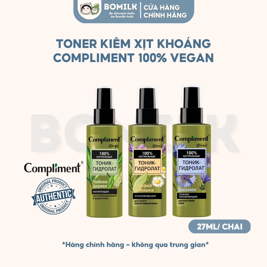 Toner kiêm xịt khoáng dưỡng Compliment Vegan - giảm sưng, dịu da & cấp ẩm