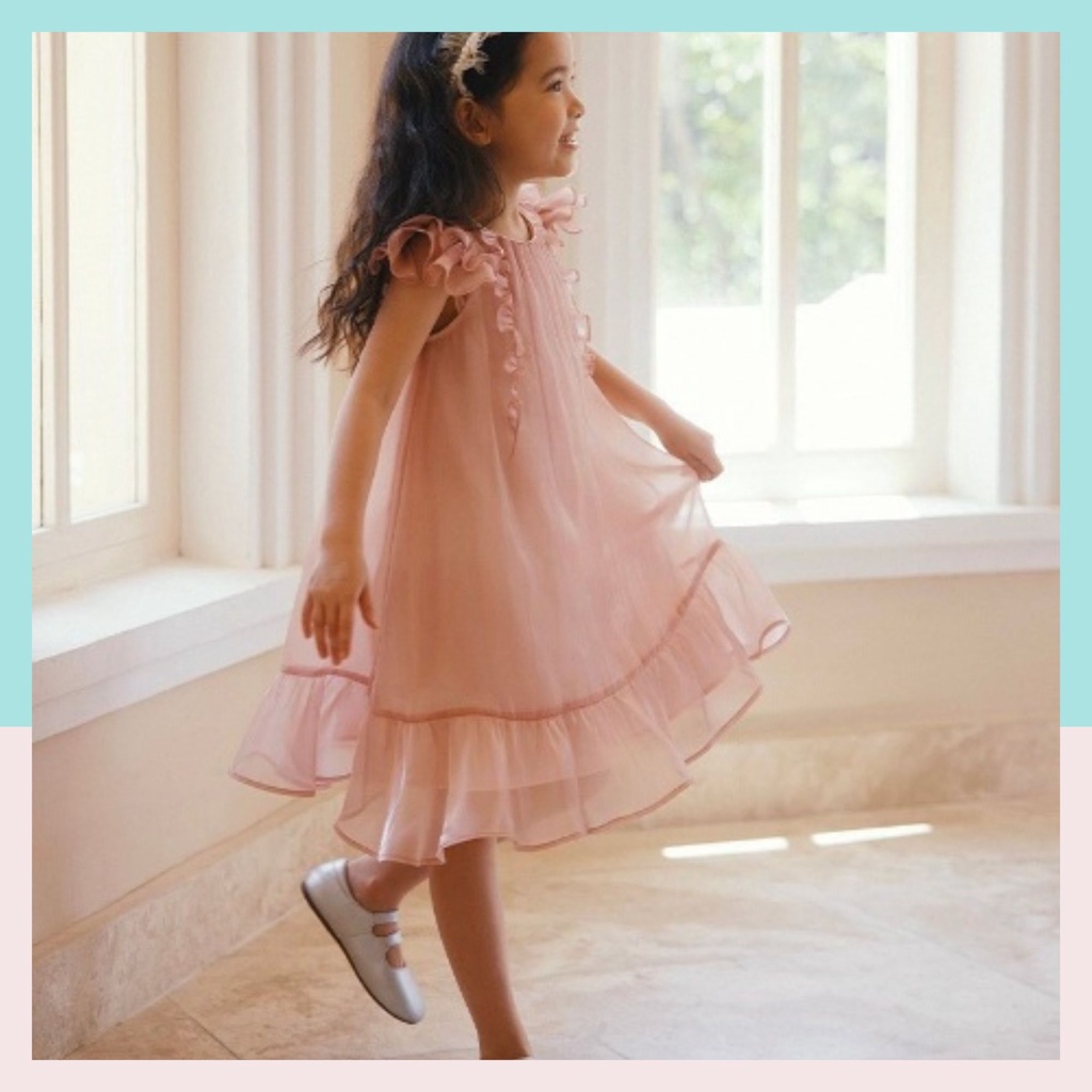 Đầm Bé Gái, Váy Cho Bé Gái Dáng Suông, Tay Cánh Tiên, Bèo Ngực, Hồng Óng Ánh