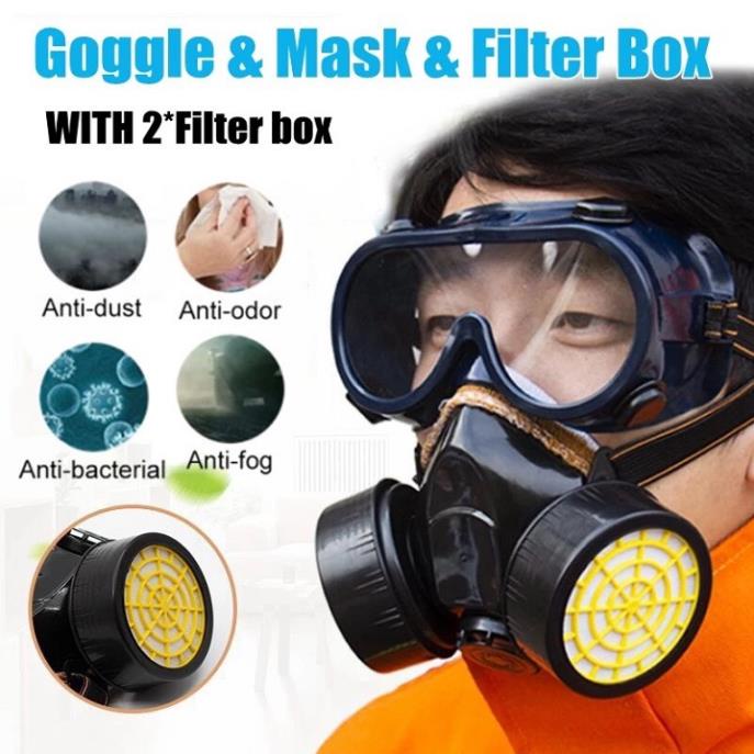 Mặt nạ phòng độc 2 phin lọc, mặt nạ chống độc kèm kính giá rẻ, phun sơn xưởng gỗ, phun thuốc trừ sâu, hóa chất