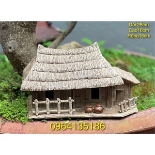 Tiểu cảnh nhà tranh làng quê gốm sứ Bát Tràng dài 26cm,tiểu cảnh nhà sắc nét,chiều dài 26cm