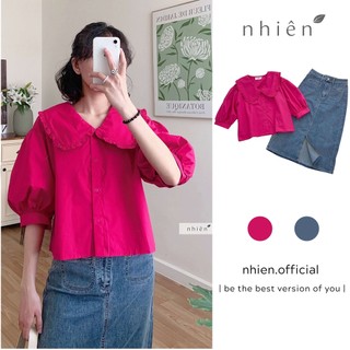 Áo cổ sen nữ - áo sơ mi cổ sen nhiennhienvintage BA291