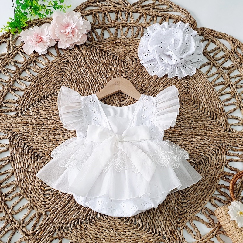 Body Mũ Ren Cánh Tiên NHÍM XÙ KIDS Màu Kem Cho Bé Gái Sơ Sinh, Đầy Tháng, Thôi Nôi B029