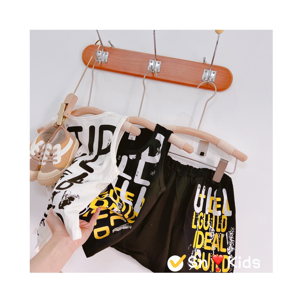 Bộ cộc tay bé trai , sét bộ áo ba lỗ chữ chất cotton tàu siêu đẹp cho bé trai 10-30kg