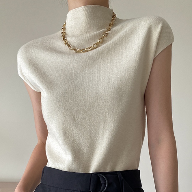 Áo dệt kim SUXI không tay cổ cao ôm dáng thời trang mùa hè cho nữ