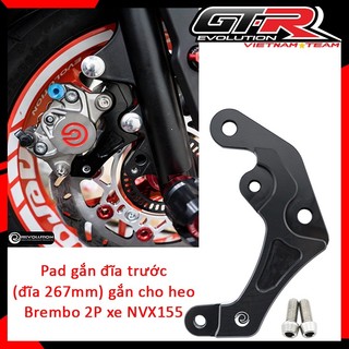 Đĩa trước dày 4.5mm, đường kính 267mm 3 lỗ ốc + pad gắn heo brembo 2pis gtrs nvx155