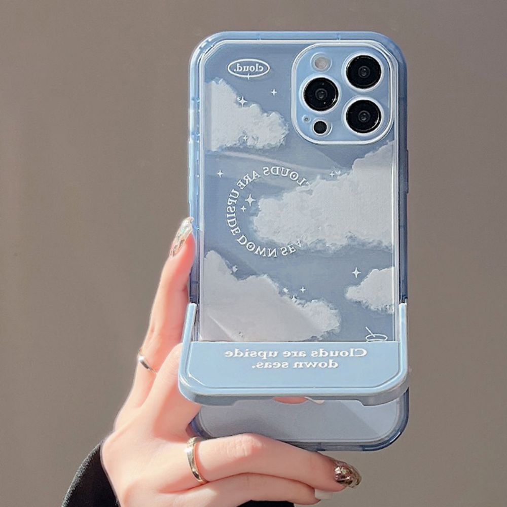 Ốp Điện Thoại TPU Dẻo Họa Tiết Bầu Trời Đầy Sao / Đám Mây Kèm Giá Đỡ Tàng Hình Cho IPhone 14 13 12 11 Pro Max