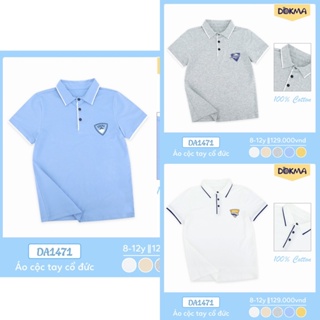 DA1471 Áo polo cotton, áo cổ đức cộc tay bé trai Dokma size đại 8-12T