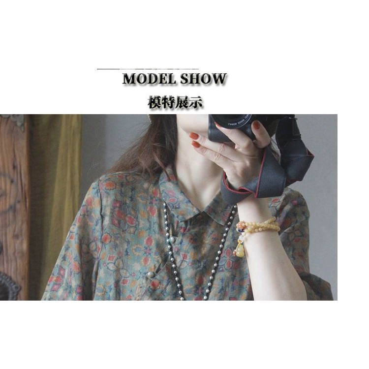 ICE Cotton Linen Printing Chinese Knot Button Shirt Niche Top Western Style Youthful-Looking Female Retro and Hipster Style