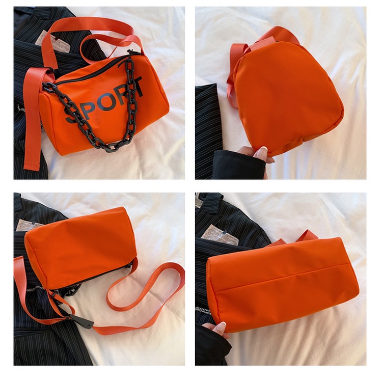 Túi Xách Thể Thao Đeo Vai Chất Liệu Nylon Phối Dây Xích Thời Trang Dành Cho Nữ