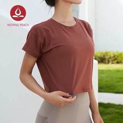 MOVING PEACH Áo thun lửng tay ngắn dáng rộng khô nhanh phong cách thể thao thời trang cho nữ BTQ