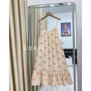 Đầm/Váy Ngủ Hai Dây Chất Đũi Lụa Dễ Thương Mặc Nhà