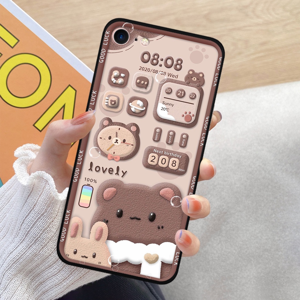 Ốp lưng Iphone 5/ 5S/ 6/ 6S/ 6 Plus/ 6s Plus/ 7/ 8/ se 2020 hoạ tiết 3D nền kẻ caro, gấu đáng yêu viền dẻo