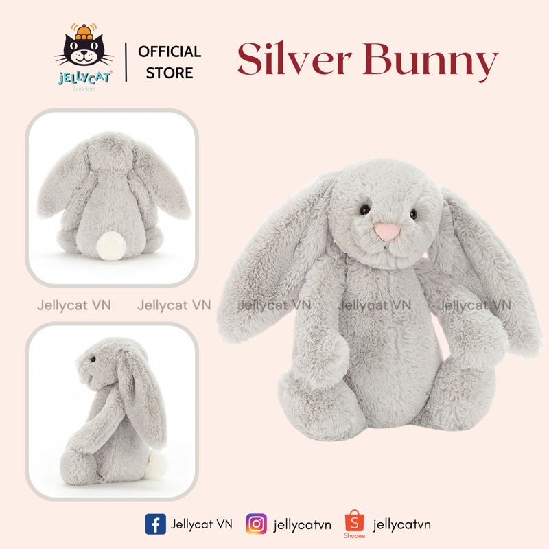 Gấu bông thỏ Jellycat Silver Bunny cao cấp chính hãng [bill UK]