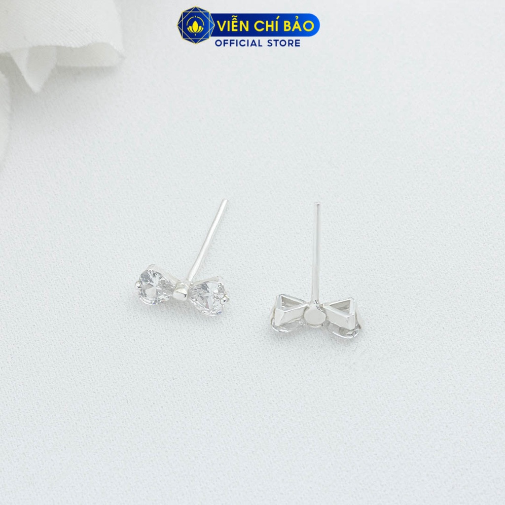 Bông tai nơ đính đá 2 chất liệu bạc 925 thời trang phụ kiện trang sức nữ Viễn Chí Bảo E0110