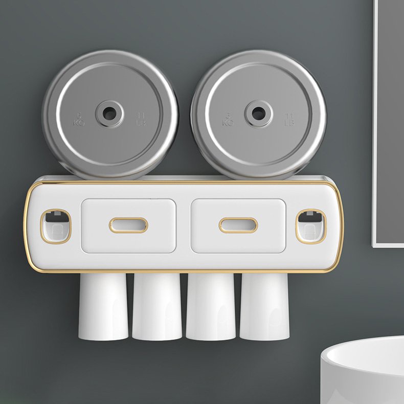 Bộ 2 dụng cụ nhả kem đánh răng tự động tặng kèm miếng dán và cốc hút từ tính 2-3-4 cốc