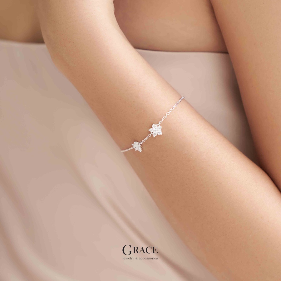 Lắc tay hoa đôi đính đá Aria Grace Jewelry