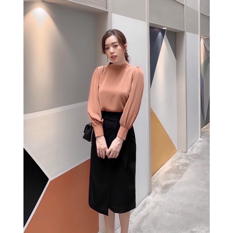 Chân Váy Chữ A Dài Đắp Vạt Thắt Nơ Sườn, Chân Váy Công Sở Chữ A Thời Trang