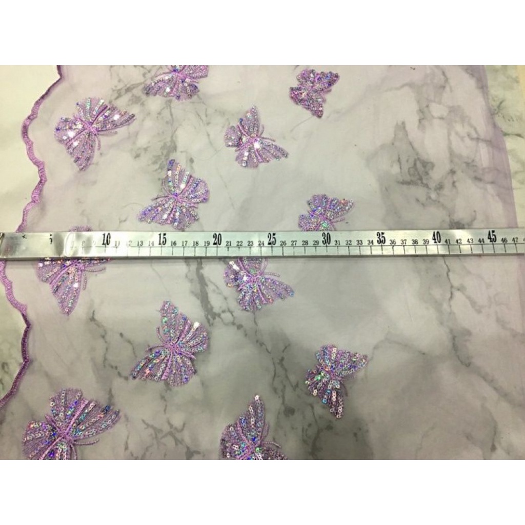 Tấm Vải Ren Lưới Thêu Hình Bướm Đính Kim Sa Lấp Lánh Dùng May Quần Áo DIY