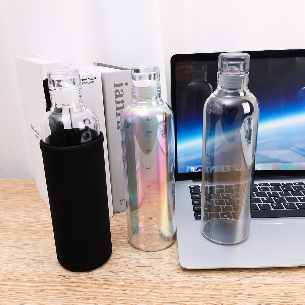 Bình Nước Thủy Tinh Dày Dung Tích 500ml Có Thang Đo Thời Gian Chống Rò Rỉ