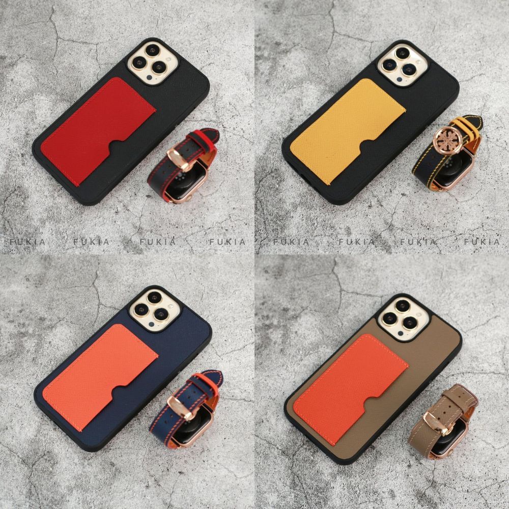 Ốp da thủ công viền đen khe thẻ ngang mix màu Epsom cho IPhone 14/14Plus/14Pro/14Promax/13/13Pro/13Promax/12prm ODTC141