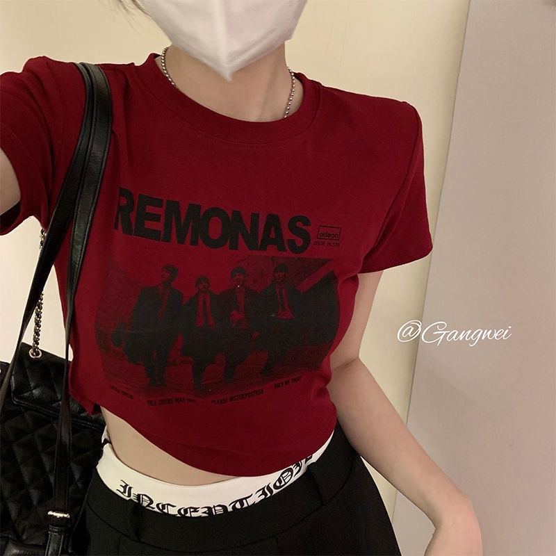 Áo Thun COZOKC Tay Ngắn Hở Rốn In Họa Tiết Thời Trang