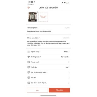 Pass áo da Stradi size S xanh mint