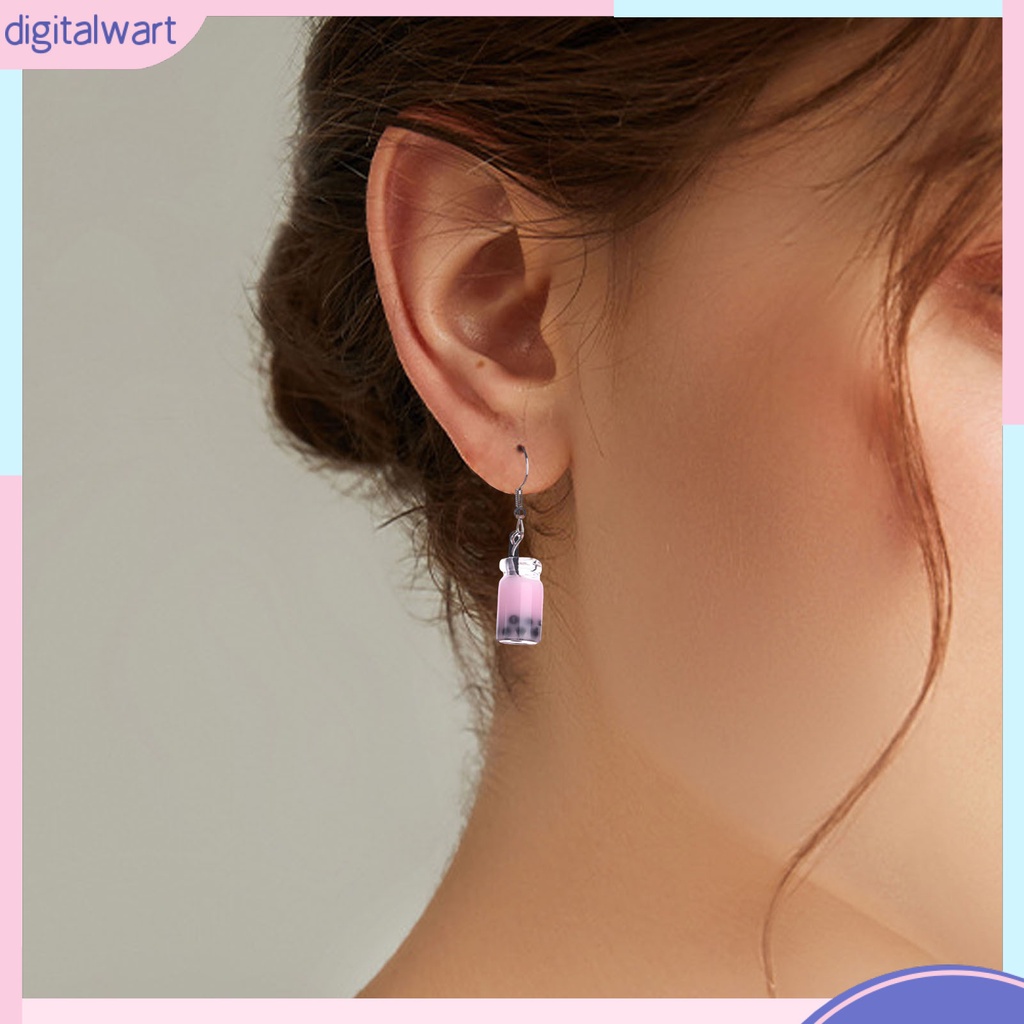 1 Đôi Bông Tai Móc Hình Ly Trà Sữa Thủy Tinh Không Gây Dị Ứng Dễ Thương Thời Trang Cho Nữ