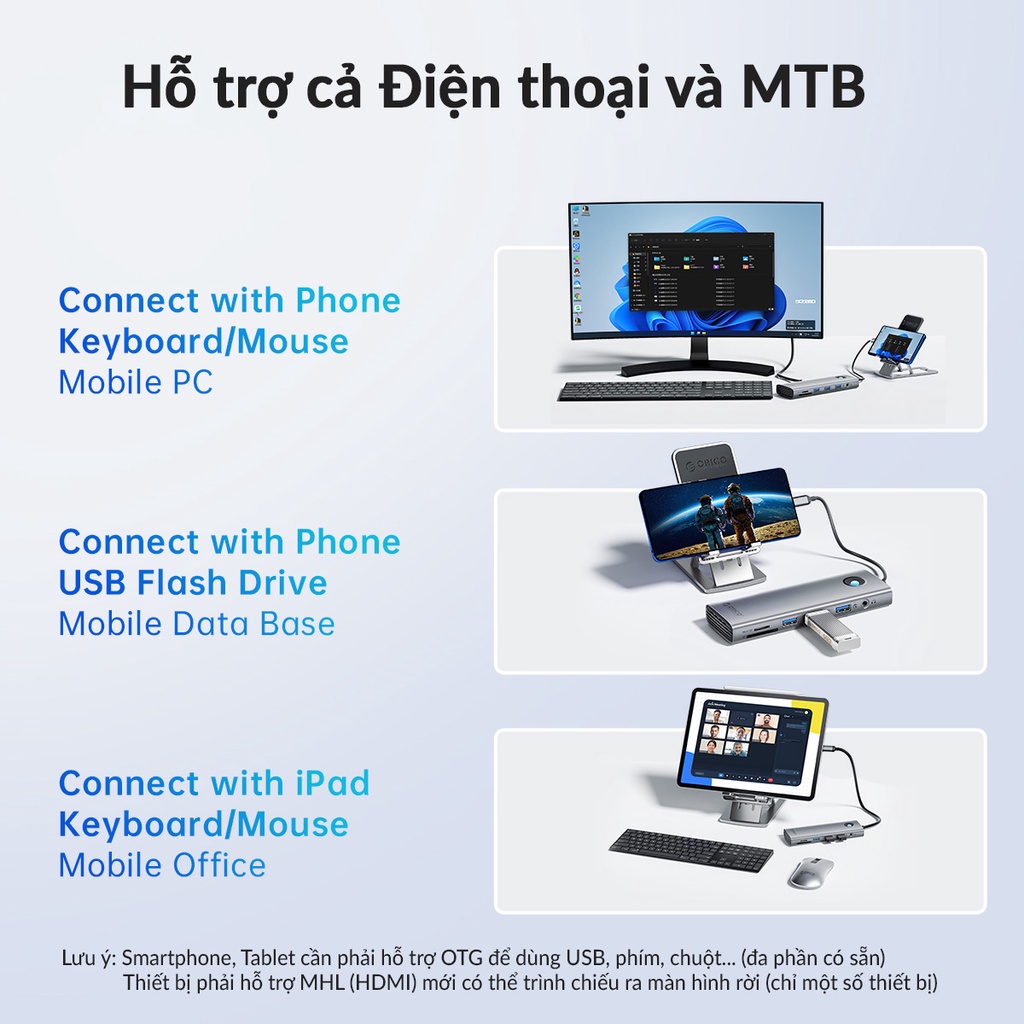 Hub USB Type C HDMI 4K PD 100W RJ45 SD TF VGA ORICO PW11 | Bộ chia cổng cho Laptop PC
