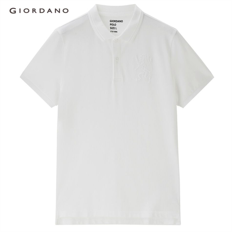 Áo polo nam GIORDANO 01013408 ngắn tay in họa tiết sư tử ba chiều thời trang