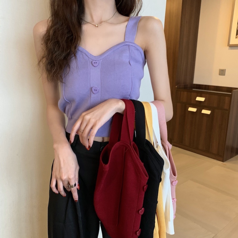 Áo Hai Dây Dệt Kim Màu Trơn Phong Cách Đơn Giản Cho Nữ